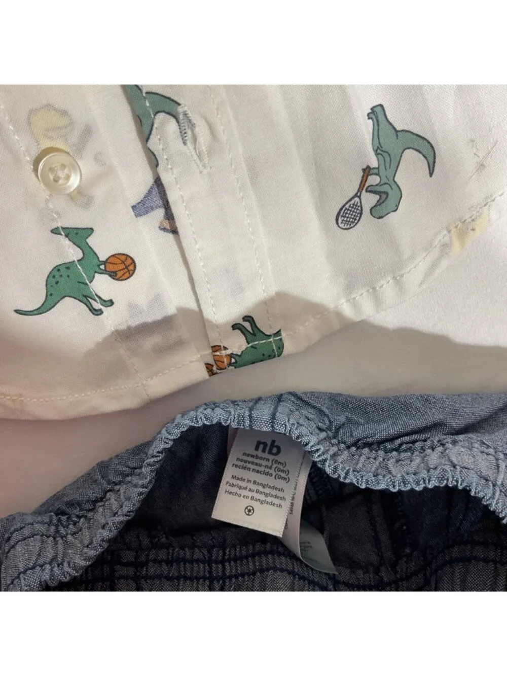 Carters Newborn Boys 4-Piece Outfits With Dinosaur & Polka Dot Shirts Plus Denim
